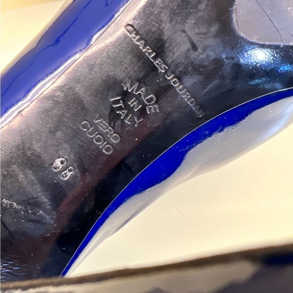 Charles Jourdan Blue Patent Leather Stiletto Heels - Picture 9 of 10